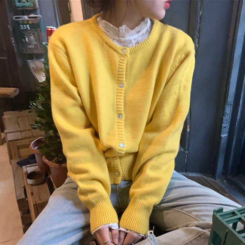 Korean Casual O-neck Long Sleeve Women Sweater Cardigans Autumn Winter Jumpers Single-breasted Female Knit Cardigans 11324 210528wtt