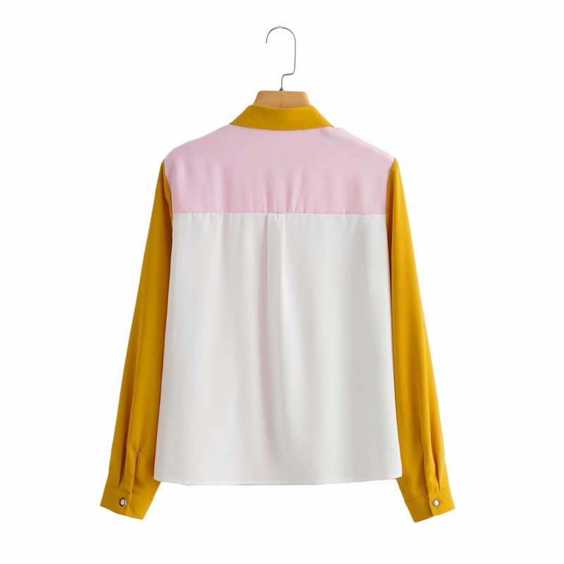 Vintage Lapel Long-sleeved Women Shirt Fashion Contrast Stitching Single Breasted Loose Casual Chic Female Shirts 210507