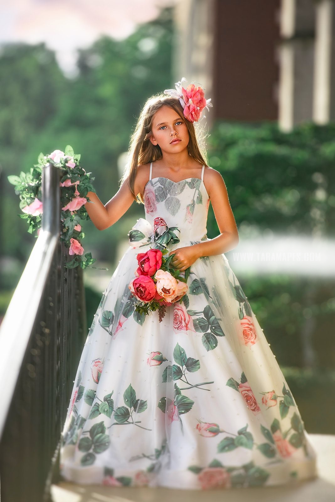 Roses Flower Girl Dresses 2022 Print Floral Satin Baby Girls Dress Princess Little Kids Birthday First Communion Formal Event Wear Gowns Infant Toddle