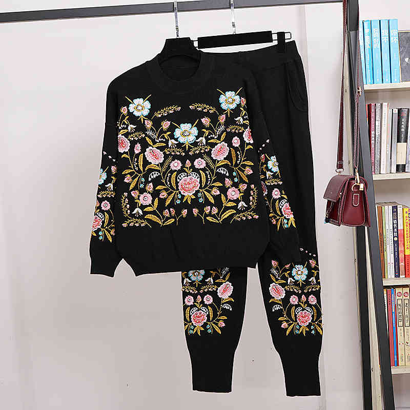 women's two piece pants autumn embroidered flowers mesh sweaters women's clothing casual loose sweater pencil pants two ensemble h, White
women's two piece pants autumn embroidered flowers mesh sweaters women's clothing casual loose sweater pencil pants two ensemble h, White
