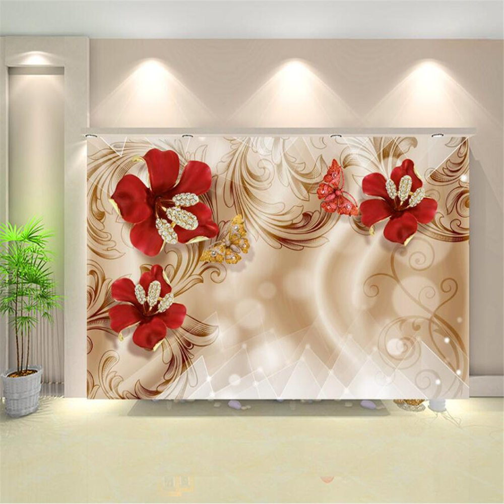 3d European Palace Wind Golden Jewelry Flower TV Wall Custom Large Mural Green Wallpaper papel de parede para quarto
