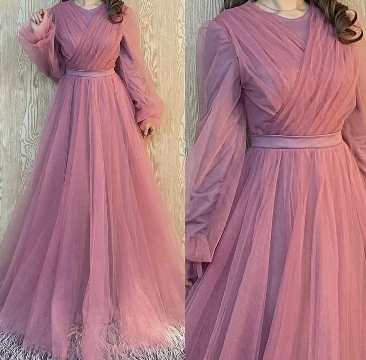 Burgundy Formal Evening Dresses Wear Long Sleeves Party Prom Gowns Labourjoisie Middle East Dubai Arabic Tulle