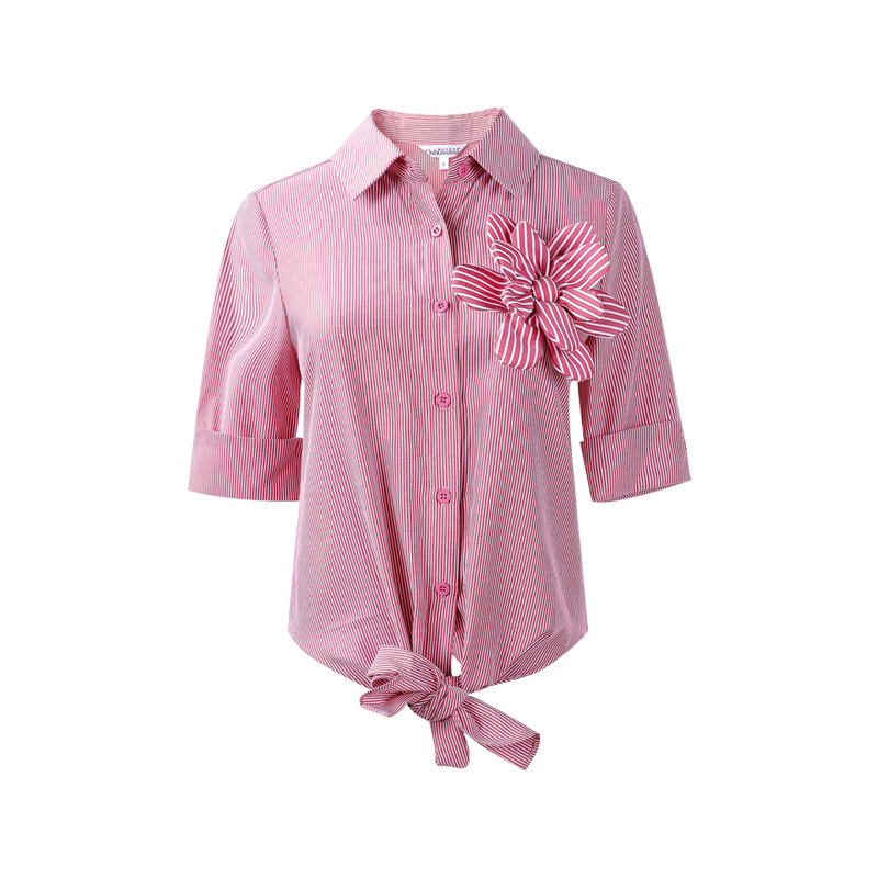Dabuwawa Pink Solid Button Front Appliques Blouse Shirt Women Tops Short Sleeve Basic Blouses For Office Ladies DO1BST012 210520