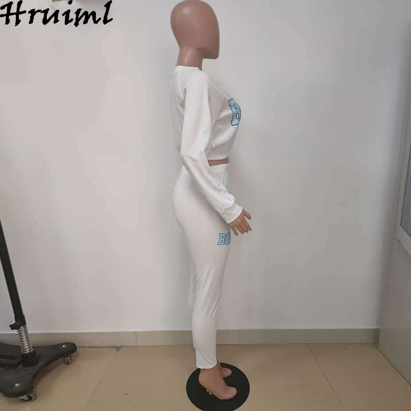 Tracksuit Women 2 Piece Set Letter Print Long Sleeve Crop Top Elastic Waist Pants Sets Casual Outfits Fashion Sweat Suits 210513