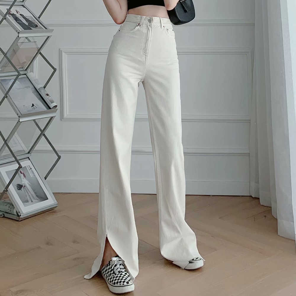 Pants Women Vintage Fashion Hight-waist Casual Slit Wide leg trousers women y2k pantalon pour femme 210709