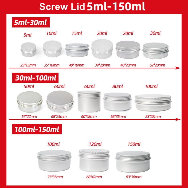 Aluminum Silver Box Tin Metal Storage Containers with Screwtop Lids for DIY Beauty Cosmetics Accessories Travel Multy Size 5/10/15/20/30/50/60/80/100ml 
Aluminum Silver Box Tin Metal Storage Containers with Screwtop Lids for DIY Beauty Cosmetics Accessories Travel Multy Size 5/10/15/20/30/50/60/80/100ml