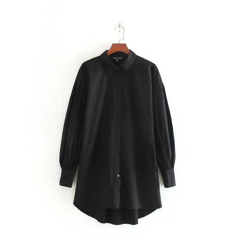 Stylish Women Long Shirt Spring Fashion White and Black Blouse Modern Lady Loose Long Sleeve Shirts 210602