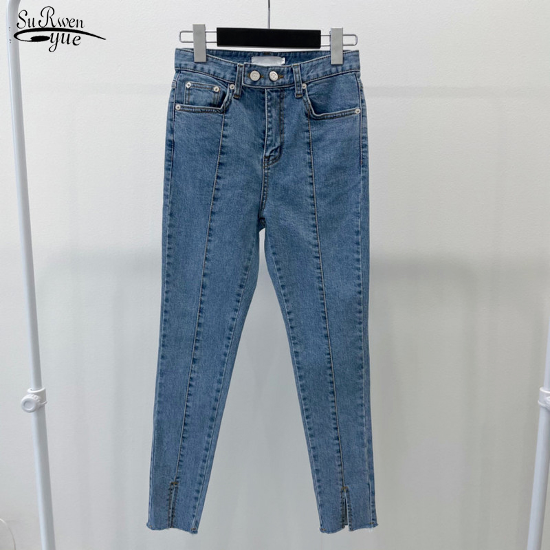 Women' Stretch Hip Slim Fit Skinny Feet Nine Points Retro High Waist Washed Mid-line Front Split Jeans Pencil Pants Sexy 14017 210521, Blue
Women' Stretch Hip Slim Fit Skinny Feet Nine Points Retro High Waist Washed Mid-line Front Split Jeans Pencil Pants Sexy 14017 210521, Blue