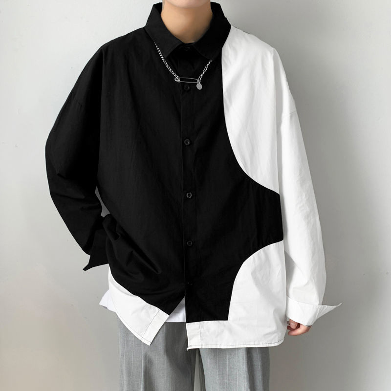 Men's Long Sleeve Color Stitching Hawaiian Shirt Camisa Masculina French Cuff Mens Cotton Clothes Fashion Shirts M-5XL 210410