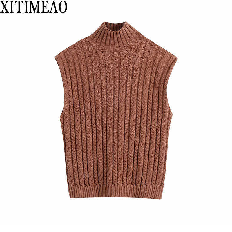 ZA Women Chic Fashion Cross Lace-up Knitted Vest Sweater Vintage High Collar Sleeveless Female Waistcoat Tops 210604, Brown
ZA Women Chic Fashion Cross Lace-up Knitted Vest Sweater Vintage High Collar Sleeveless Female Waistcoat Tops 210604, Brown