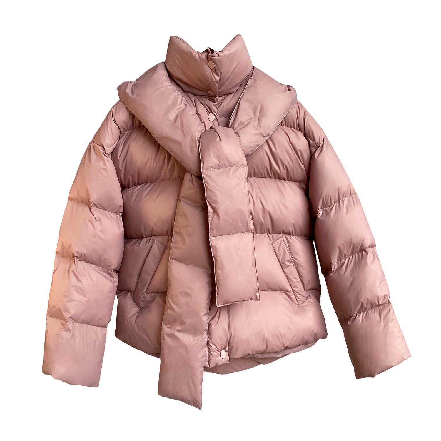 HXJJP Women Thickened Short Hooded Oversize Parkas Puffer Jackets Winter Long Sleeve Buttons Pockets Female Warm Coat 211013