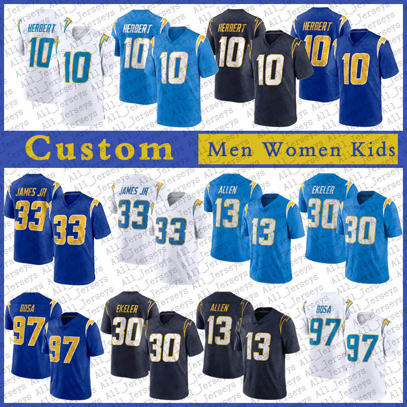 10 Justin Herbert Custom Men Women Kid Football jersey 13 Keenan Allen 97 Joey Bosa Austin Ekeler Hunter Henry 33 Derwin James Jr Kenneth Murray high quality Stitched, Shown
10 Justin Herbert Custom Men Women Kid Football jersey 13 Keenan Allen 97 Joey Bosa Austin Ekeler Hunter Henry 33 Derwin James Jr Kenneth Murray high quality Stitched, Shown