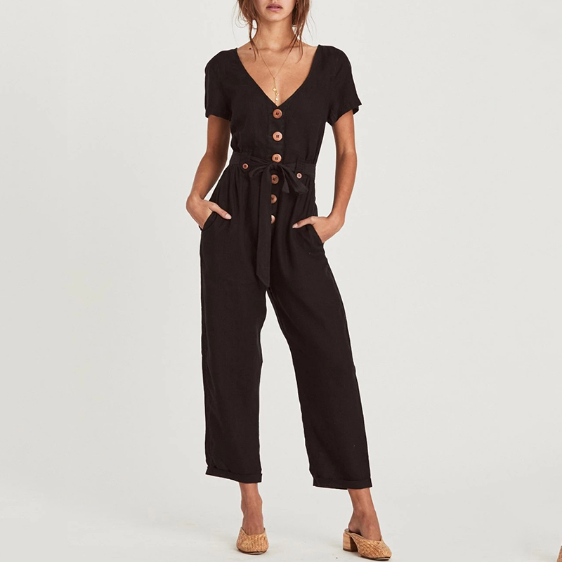 Women casual summer romper jumpsuit beach romper playsuit vintage long pants jumpsuit boho romper overalls cotton 210415