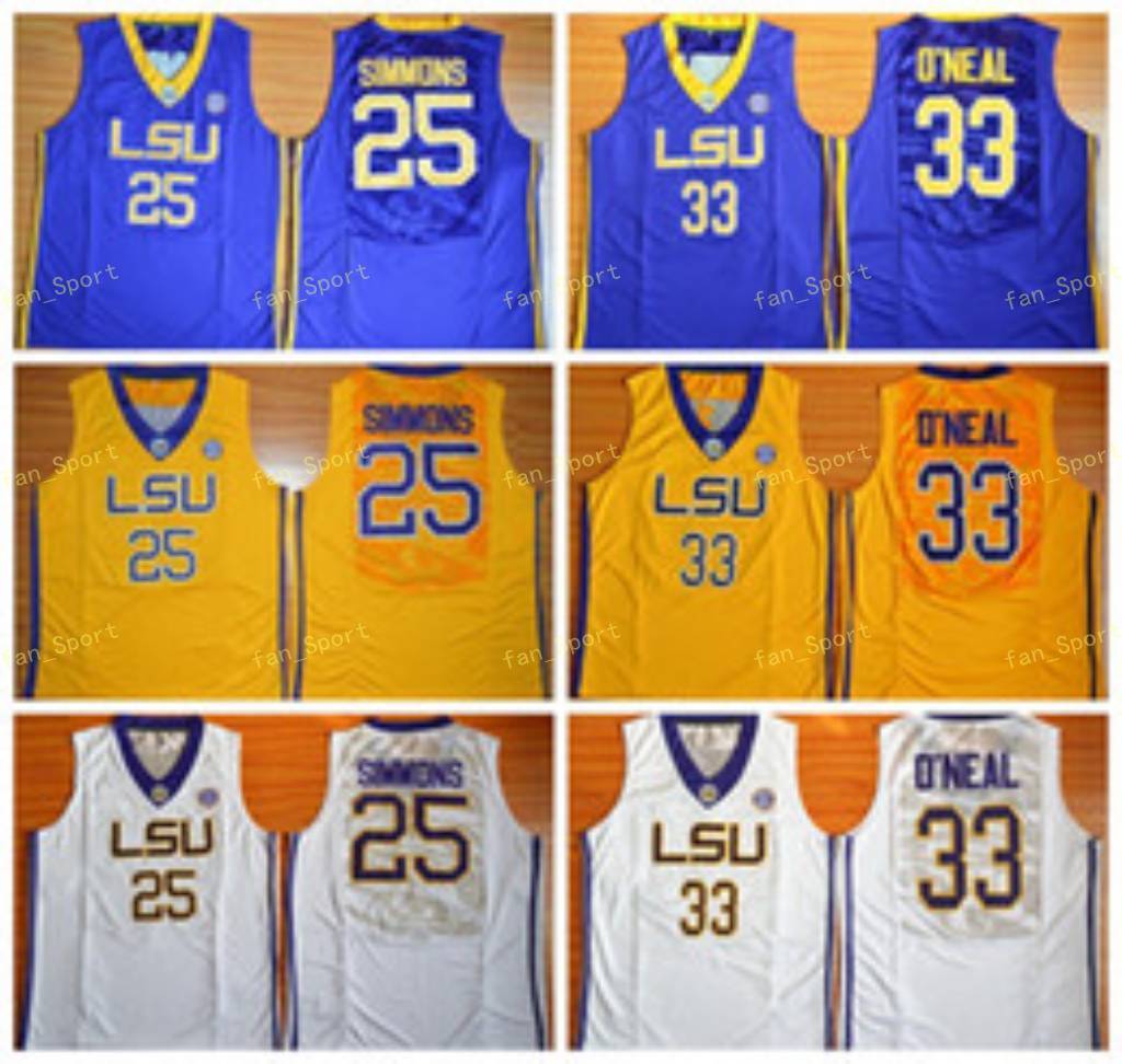University Basketball LSU Tigers Jerseys Shaquille ONeal O Neal 33 Ben Simmons Jersey 25 Men College Yellow Team Purple Away White Sports, Black 
University Basketball LSU Tigers Jerseys Shaquille ONeal O Neal 33 Ben Simmons Jersey 25 Men College Yellow Team Purple Away White Sports, Black