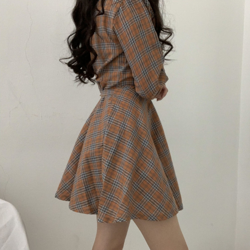 New Autumn Long Sleeve Dress Women Preppy Style Bow Palid V-neck Mini plaid Dresses Korean High Waist Short Dress elegant 210409