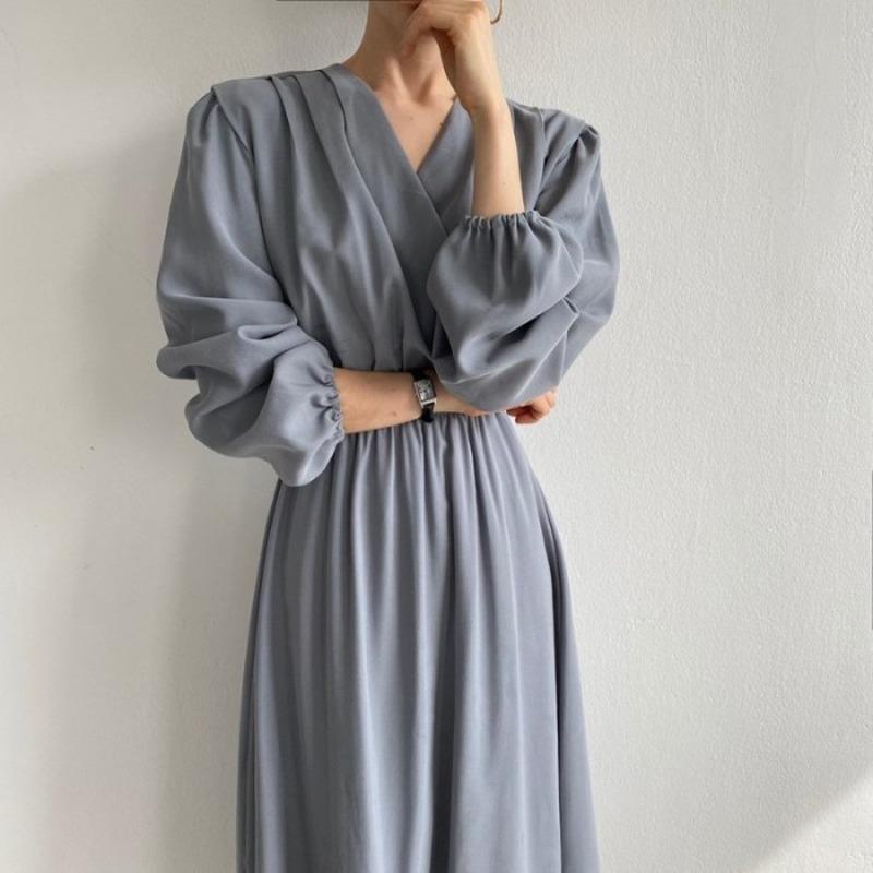Casual Dresses Minimalism Loose High Waist Cross V Puff Long Sleeve Dress Women Mid Pleated Temperament Elegant Wild Solid Vestidos Mujer, Black;gray
Casual Dresses Minimalism Loose High Waist Cross V Puff Long Sleeve Dress Women Mid Pleated Temperament Elegant Wild Solid Vestidos Mujer, Black;gray