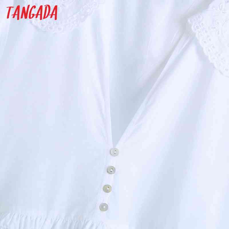 Women Fashion Embroidery Oversized Collar White Mini Dress Vintage Short Sleeve Summer Female Dresses Vestidos BE01 210416