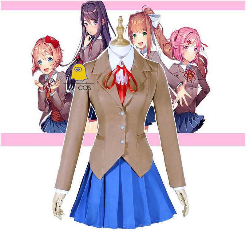 Doki Literature Club Cosplay Costume Monika Sayori School Uniform Yuri Natsuki Jacket Shirt Vest Skirt Tie Girls Women Y0913