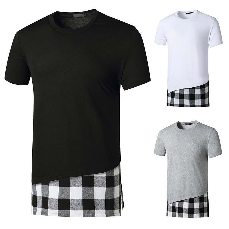 Men' splicing style long T-shirt Mens Summer Casual T shirt Check pattern Tee Shirts, Black
Men' splicing style long T-shirt Mens Summer Casual T shirt Check pattern Tee Shirts, Black