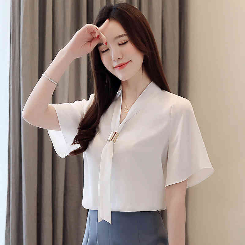 blusas mujer de modablusas femininas elegante womens tops and blouses plus size women white OL chiffon 4097 50 210427