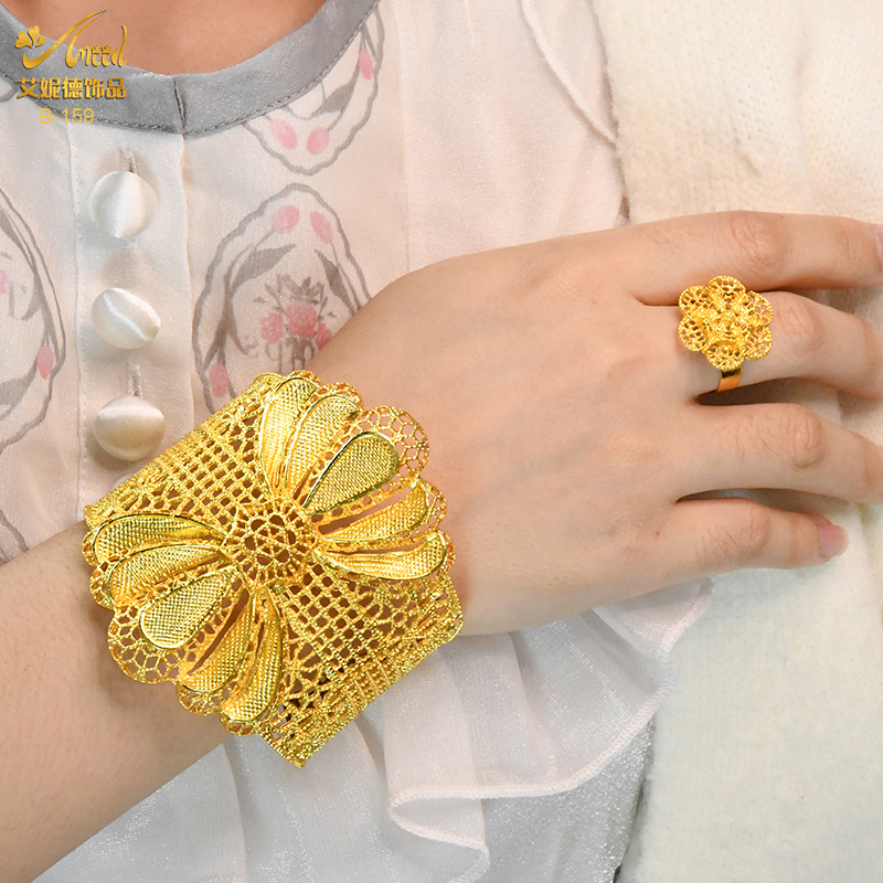 ANIID France 24k Gold Color Bangles For Women Bridal Dubai Gold Plated Cuff Bracelet Nigerian Wedding African Jewellery 220715