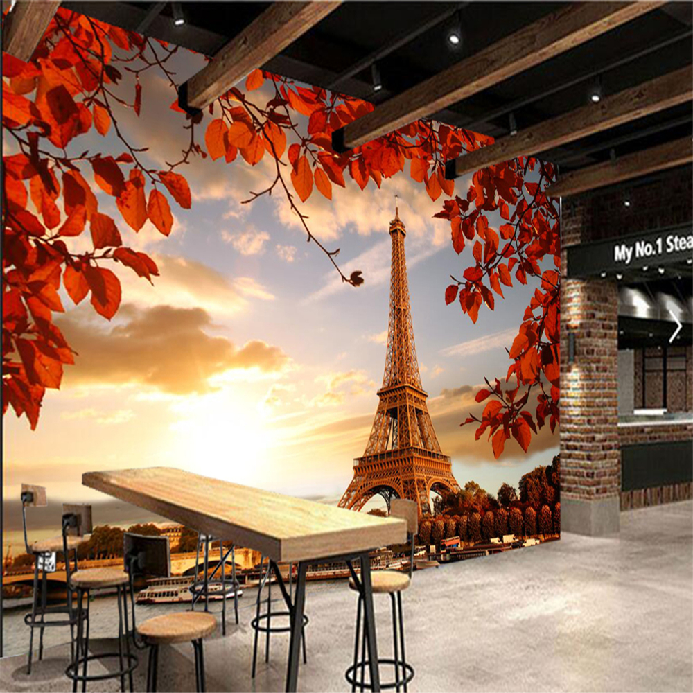 Papel de parede Autumn Eiffel Tower Paris photo Leaf 3d wallpaper sofa wall bedroom wall papers home decor mural