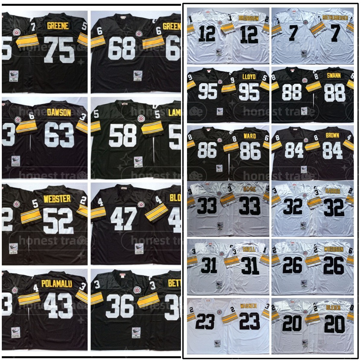 NCAA Vintage Football 7 Ben Roethlisberger Jersey 12 Terry Bradshaw 20 Rocky Bleier 26 Rod Woodson 23 Mike Wagner 31 Donnie Shell 32 Franco Harris 33 Hoge Top Jerseys, Same as picture
NCAA Vintage Football 7 Ben Roethlisberger Jersey 12 Terry Bradshaw 20 Rocky Bleier 26 Rod Woodson 23 Mike Wagner 31 Donnie Shell 32 Franco Harris 33 Hoge Top Jerseys, Same as picture