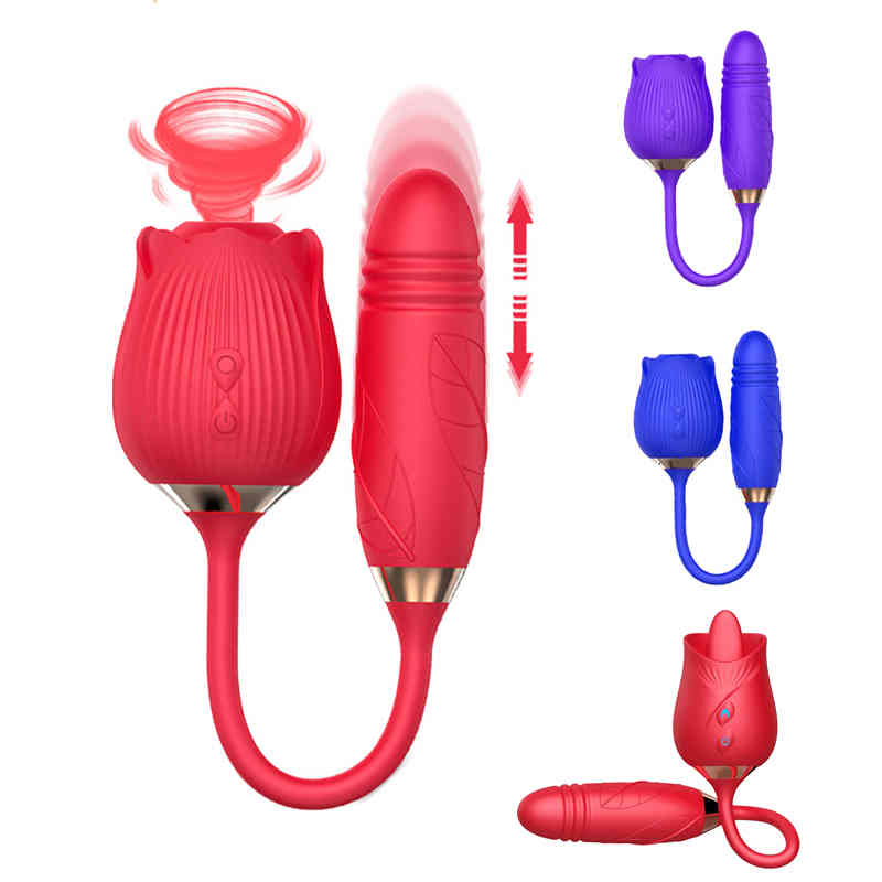 Massager Waterproof Adult Silicone Rose Shaped Sex Toys Clitoral Sucking Vibrating Dildo Vibrator for Woman