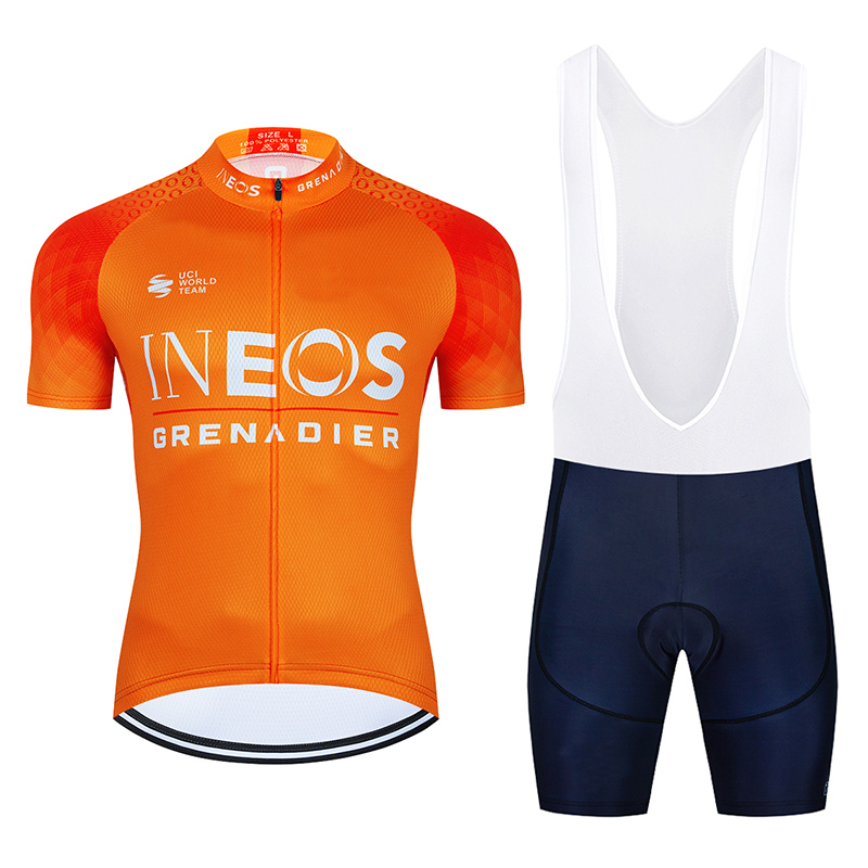 Orange Team INEOS Cycling Pro Jersey Cycling Clothing Ropa Ciclismo Mens Short Bike Shirt MTB Bicycle Gel Pad Bib Set, Cycling bib short