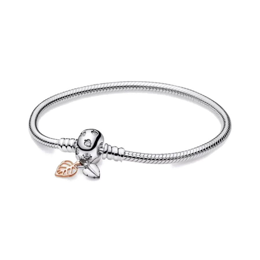 New Popular 925 Sterling Silver European Snake Chain Round Heart Leaf Clip Bracelet for Women Suitable for DIY Premiere Making Free Wholesale Shipping