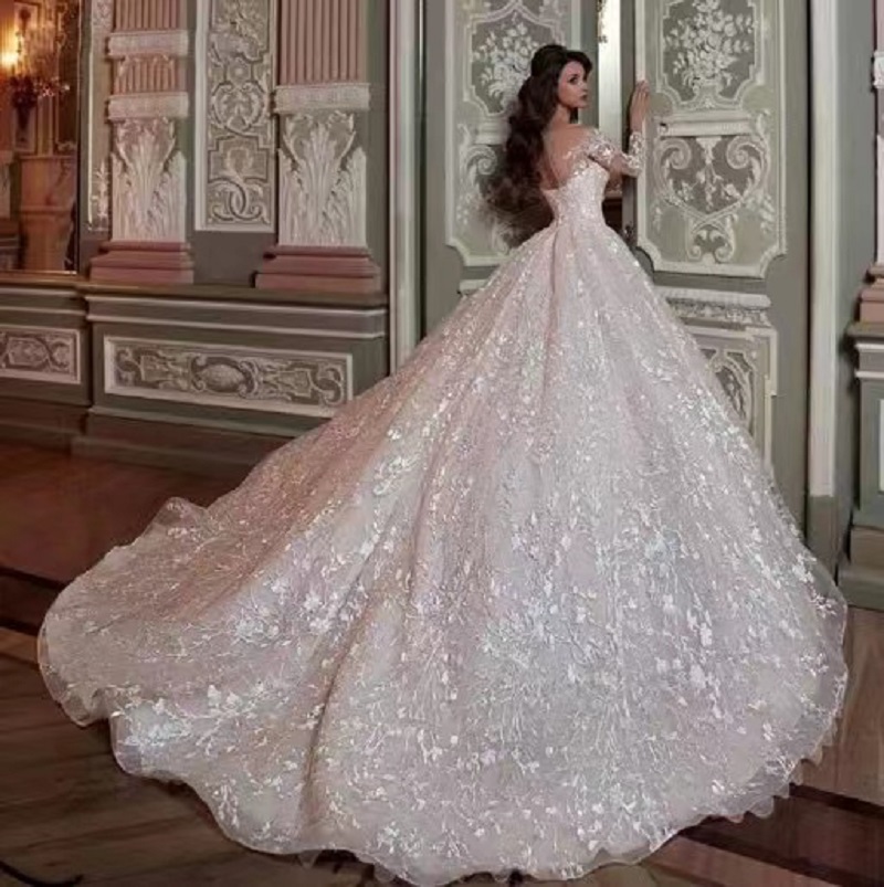 European And American Wedding Dress 2022 New Pluse Size Long Trailing Mid-Waist Open Back Dream Long Sleeve Bridal Gowns Formal Party Dresses