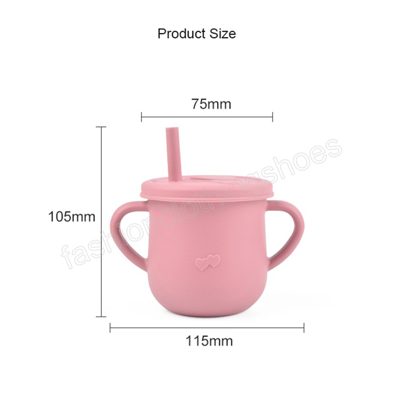 Baby Feeding Cups Food Grade Silicone Children Drinking Straws Cup With Handle Sippy Leakproof Cup With Lids Kids Tableware