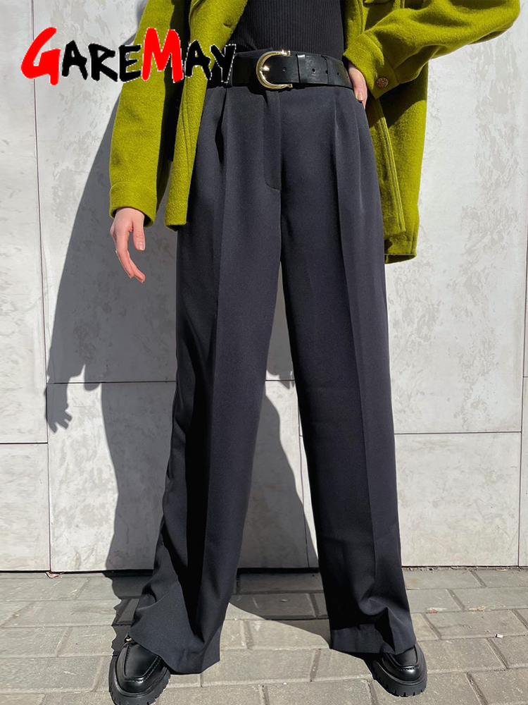 Women's Wide Trousers Suits Autumn Vintage Office Wear Straight Pant Stacked Elegant Loose Casual Oversize Pants for Women 220325