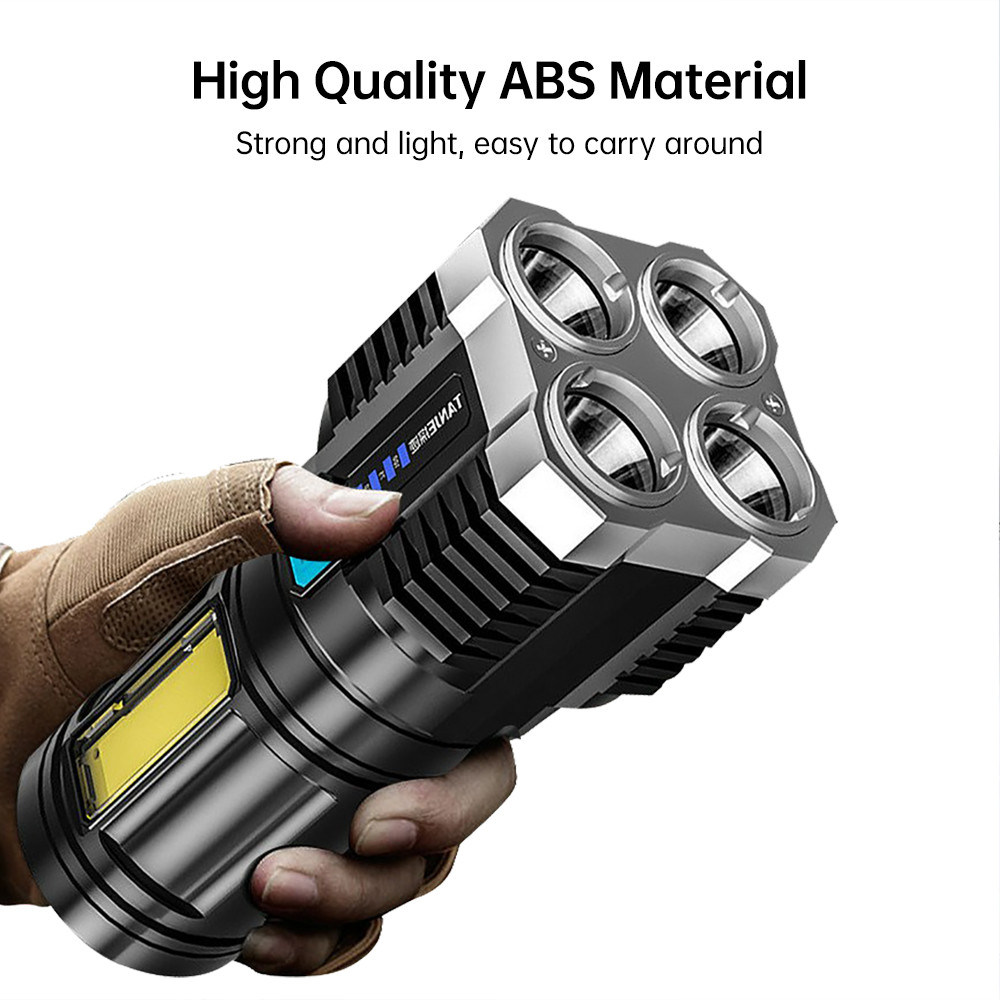 High Power 4 LED Flashlight USB Rechargeable Outdoor Mini Portable Flashlights Highlight Tactical Lighting COB LED Torch