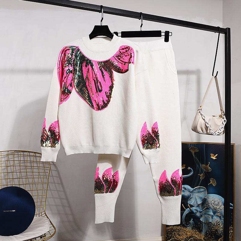 Women' Two Piece Pants Spring Autumn Sweater Women Outfits Fashion Sequins Embroidery Long-Sleeve Knitwear Little Feet Set H1326Women, Black
Women' Two Piece Pants Spring Autumn Sweater Women Outfits Fashion Sequins Embroidery Long-Sleeve Knitwear Little Feet Set H1326Women, Black