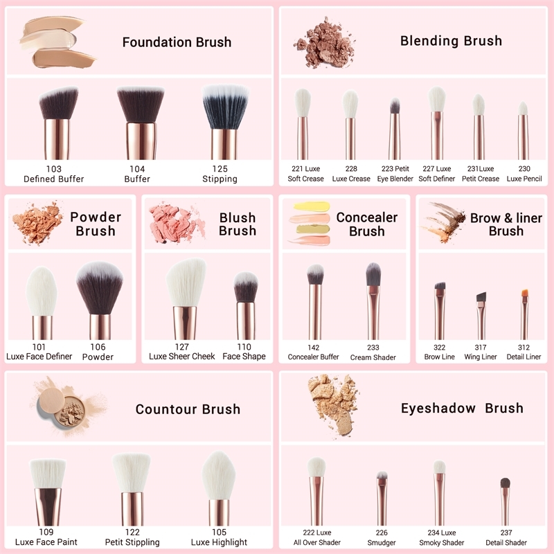 Jessup Makeup brushes set 6-25pcs Pearl White / Rose Gold Professional Make up brush Natural hair Foundation Powder Blushes W220420