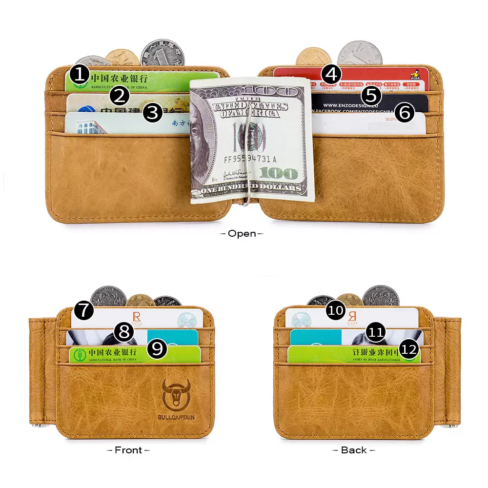 Slim Money Clips for Men Wallet Genuine Cowhide Leather Photo ID Credit Card Holder Front Pocket RFID Blocking Bifold Male Gift Instrument Bags & Case