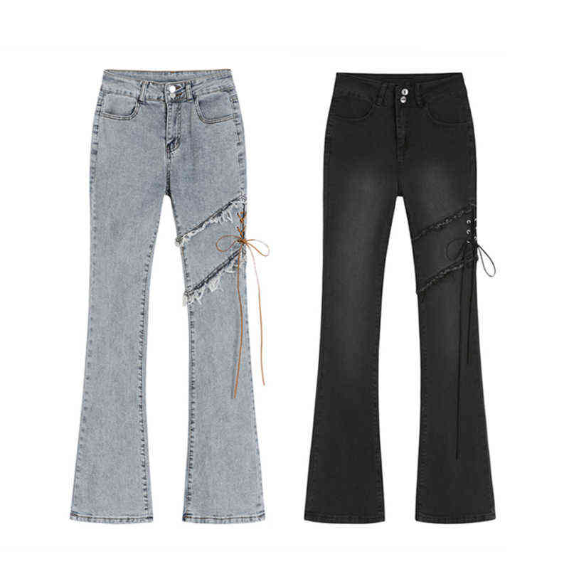 Spring Summer Frayed Lace-up Jeans Women's High Waist Straight Tight Slim Wide Leg Micro Flared Pants Female Denim Trousers T220728, Black
Spring Summer Frayed Lace-up Jeans Women's High Waist Straight Tight Slim Wide Leg Micro Flared Pants Female Denim Trousers T220728, Black