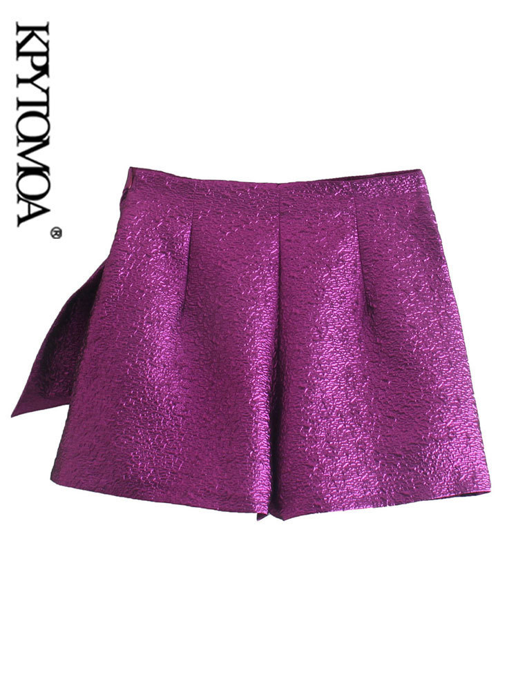 KPYTOMOA Women Chic Fashion With Bow Tied Shorts Skirts Vintage High Waist Side Zipper Female Skort Mujer 220602