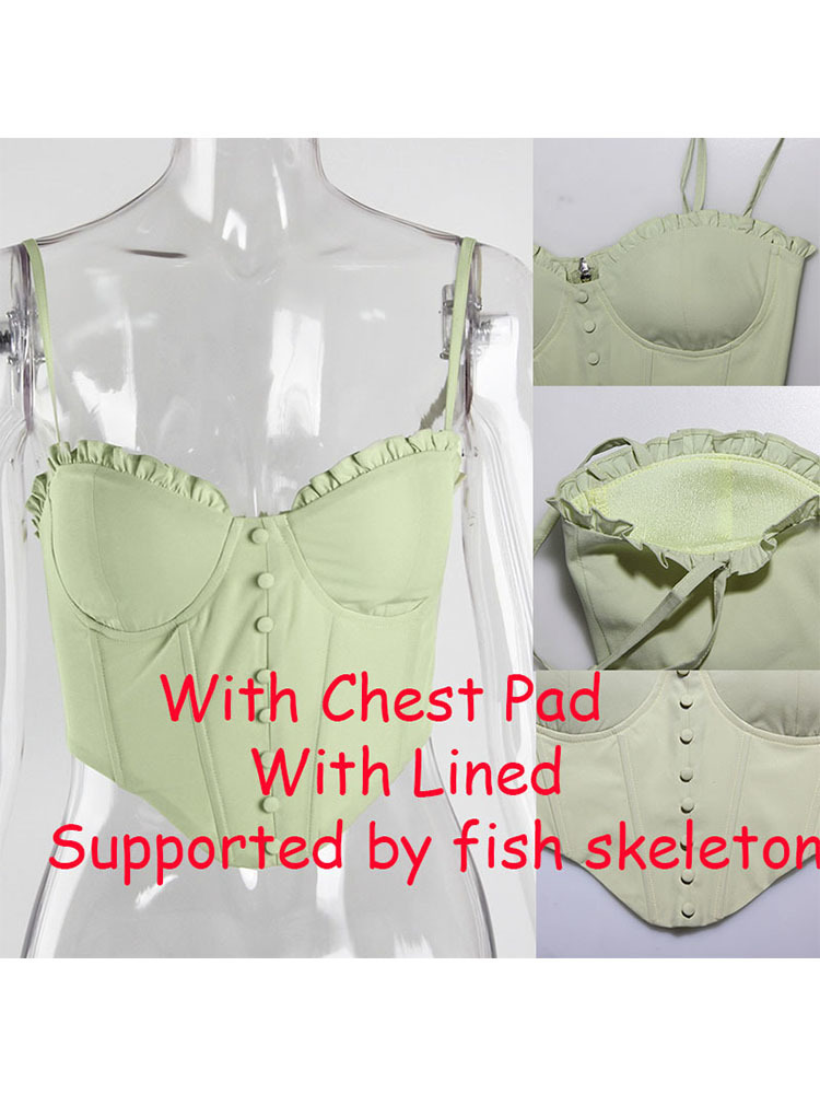 Padded Top Summer Corset Crop Women Y2k s Green Sexy Outfits Girl Party Clubwear Double Layer Wholesale 220325