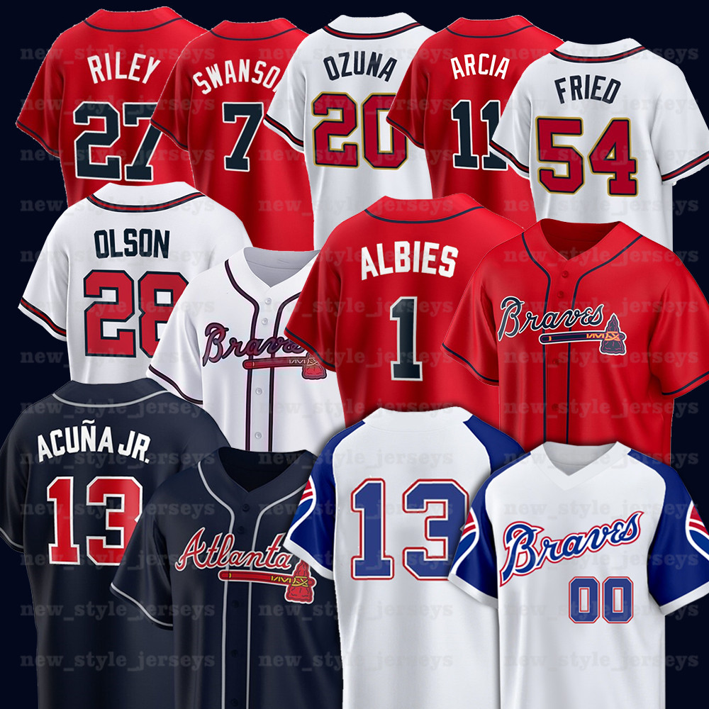 Atlanta 28 Matt Olson Baseball Jerseys Braves 13 Ronald Acuna Jr. Ozzie Albies Dansby Swanson Orlando Arcia Guillermo Heredia Marcell Ozuna Austin Riley Max Fried z1, Men(yong shi)
Atlanta 28 Matt Olson Baseball Jerseys Braves 13 Ronald Acuna Jr. Ozzie Albies Dansby Swanson Orlando Arcia Guillermo Heredia Marcell Ozuna Austin Riley Max Fried z1, Men(yong shi)