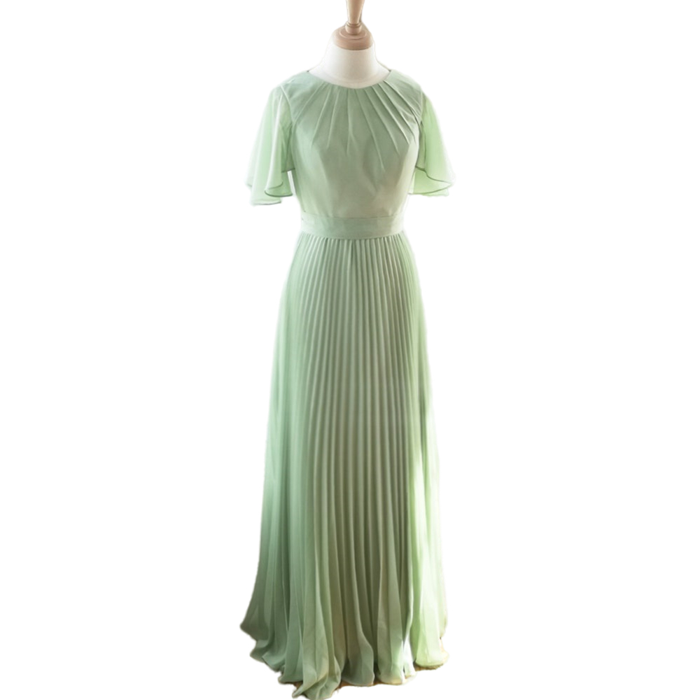 Elegant Mint Green Chiffon Mother Of The Bride Dresses Guest Beach Wedding Party Gowns Pleats A Line Long Evening Dress Short Sleeve Groom Mom Formal 