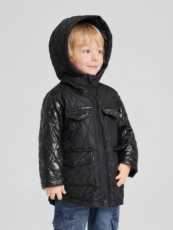 Toddler Boys Flap Pocket Hooded Argyle Quilted Coat SHE