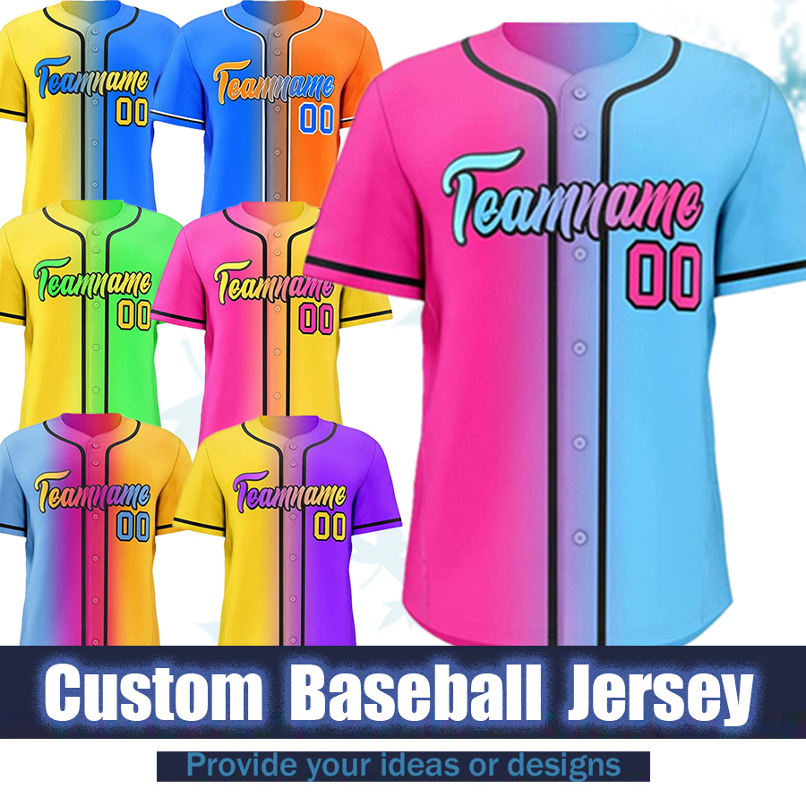 Gradient color 2022 customized logo team badge and sponsor personal customization baseball shirts Custom baseball jerseys
Gradient color 2022 customized logo team badge and sponsor personal customization baseball shirts Custom baseball jerseys