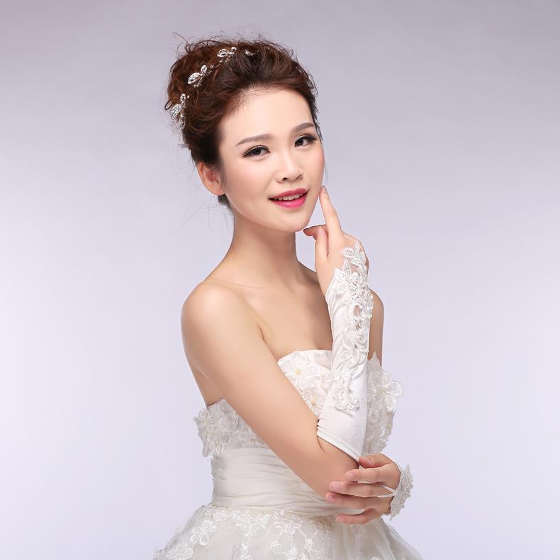 Bridal Gloves Beaded Embroidery Lace Bridal Gloves Elbow Length Pearls Fingerless For Wedding Gloves