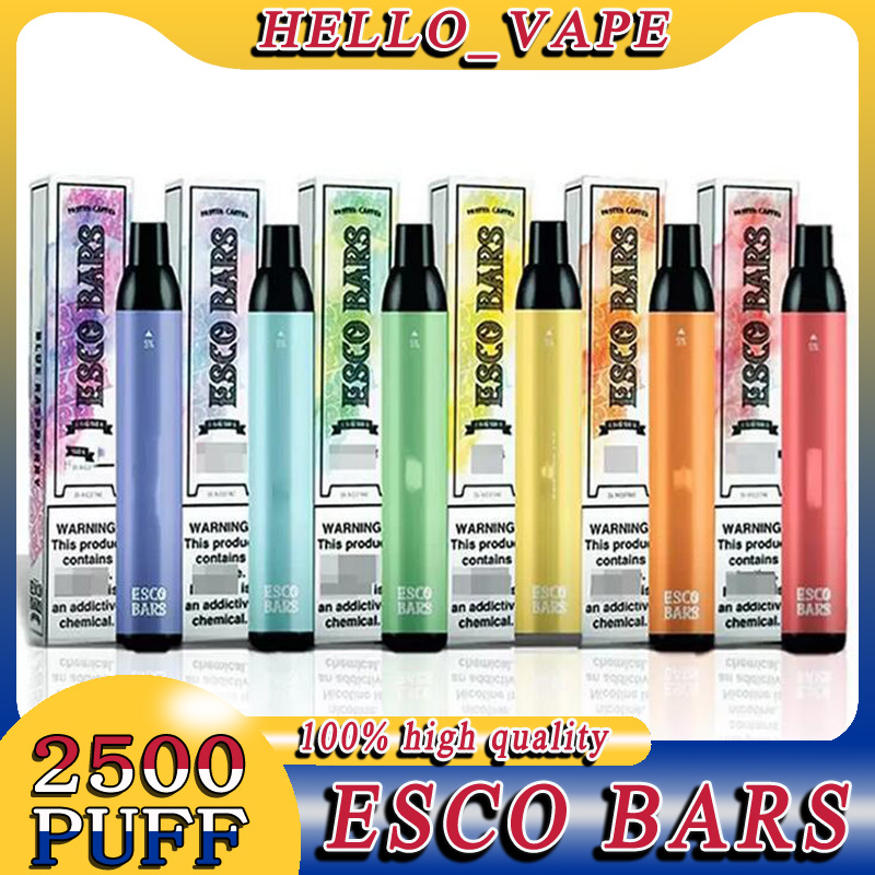 ESCO BARS Escobar Escobars Vapes EscoBar Top Quality Disposable E Cigarettes Device Kit 2500 Puffs 1000mAh Battery 6ml Prefilled Mesh Coil PUFF Pod Vape Pen bar
ESCO BARS Escobar Escobars Vapes EscoBar Top Quality Disposable E Cigarettes Device Kit 2500 Puffs 1000mAh Battery 6ml Prefilled Mesh Coil PUFF Pod Vape Pen bar