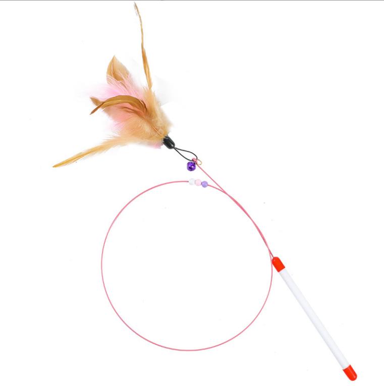 Cat Feather Wand Toy Steel Wire Bell Interactive Pet Kitty KittenTraining Exerciser Teaser Stick Replacement Heads