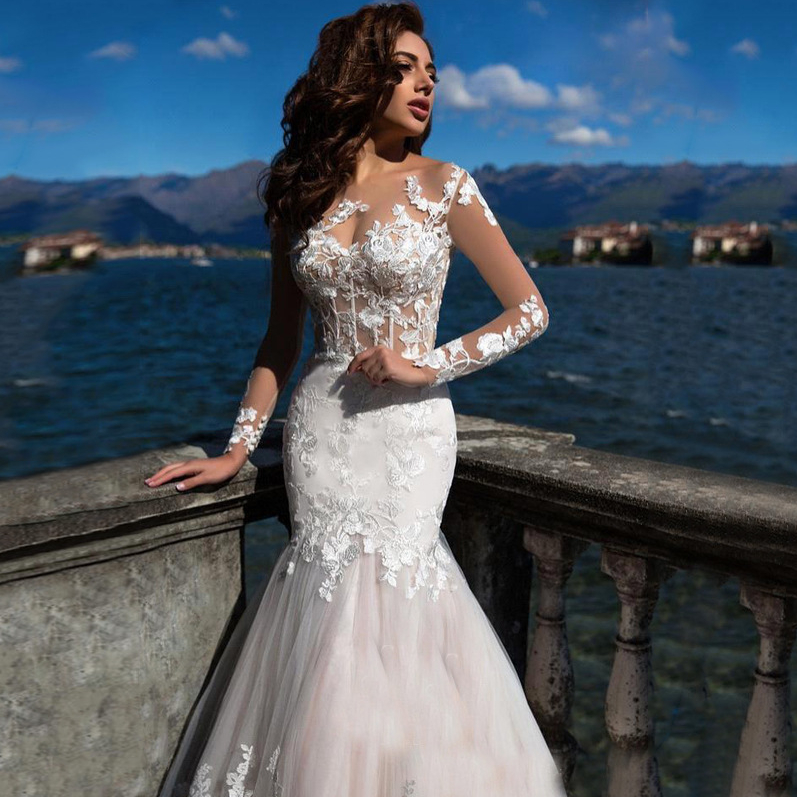 2023 Mermaid Wedding Dress Arrival Lace Long Sleeve Muslim Vestido De Noiva Romantic Appliques Ruffles Gowns Bridal Gown