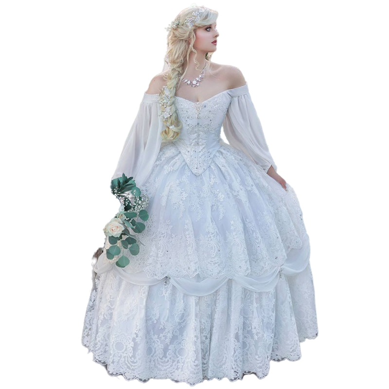 Vintage Victorian Ball Gown Wedding Dresses Tiered Lace Appliques Long Bridal Wedding Gowns Beaded V-neck Corset Princess Bride Dress 2022 New