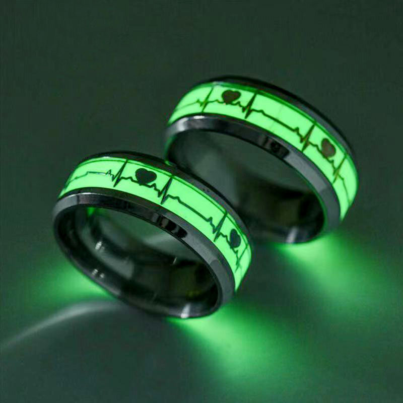 Creative Luminous ECG Ring Stainless Steel Ring Lovers Promise Heartbeat Rings Glowing Jewelry for Men Women Anniversary Jewelry Gift